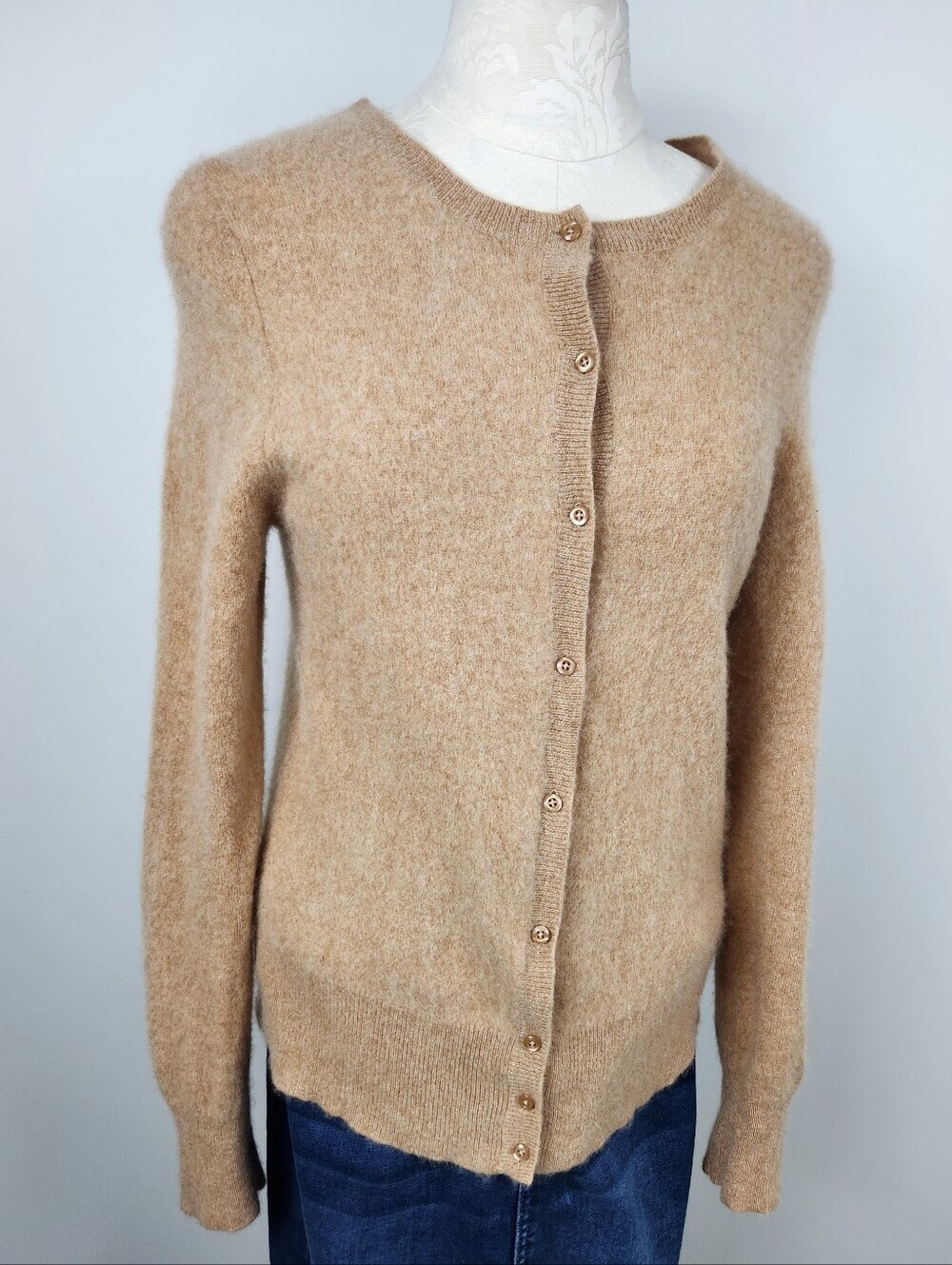 VTG  Fits Medium Hudson's Bay Tan Cashmere Cardigan Size XL Old Money Heritage
